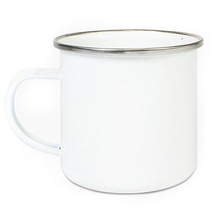 Emaille Tasse Rand Silber